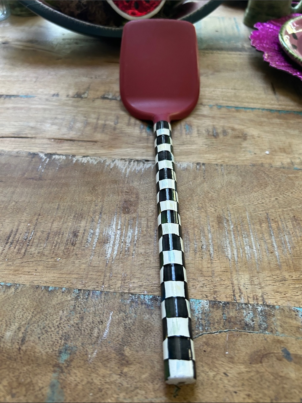 Mackenzie Child Red Silicone Spatula with Black and White Check Handle